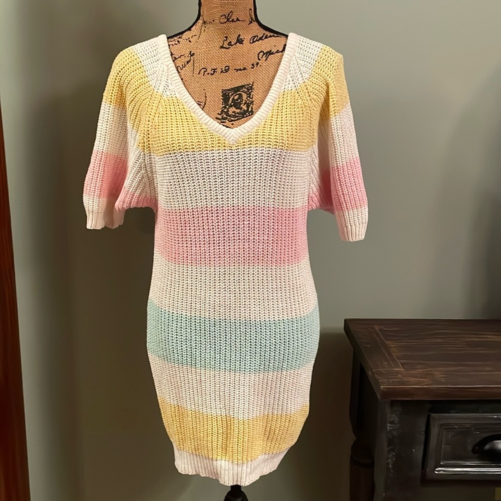 Vintage 1980s pastel sweater dress size small.